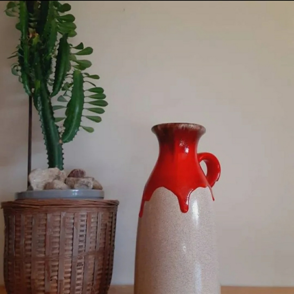 Vintage Fat Lava Drip Glaze  Pottery Jug